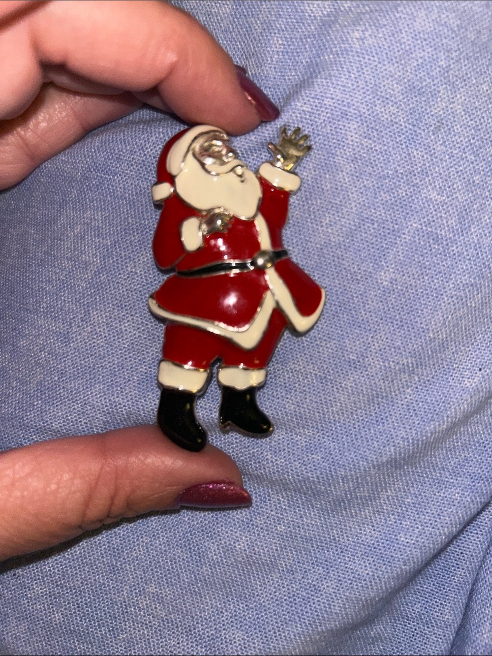 Vintage Enamel Santa Claus Holiday Pin - Red, White, Black Silver Tone